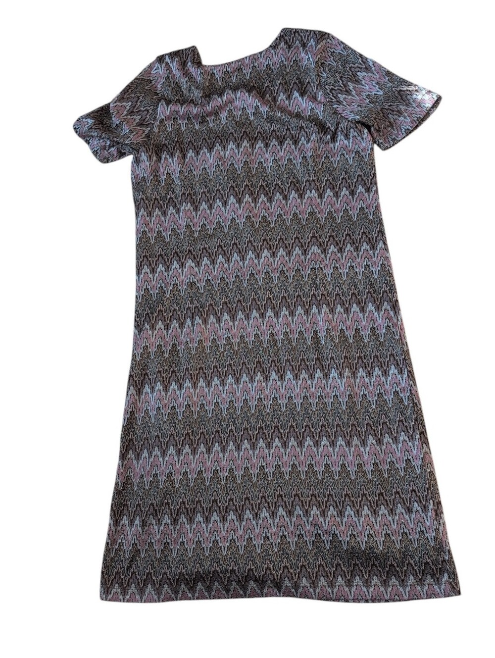 MORE & MORE Women's Pink Beige Chevron Knit Shift Dress V-Neck Size 36 US 4/6 - Picture 4 of 9